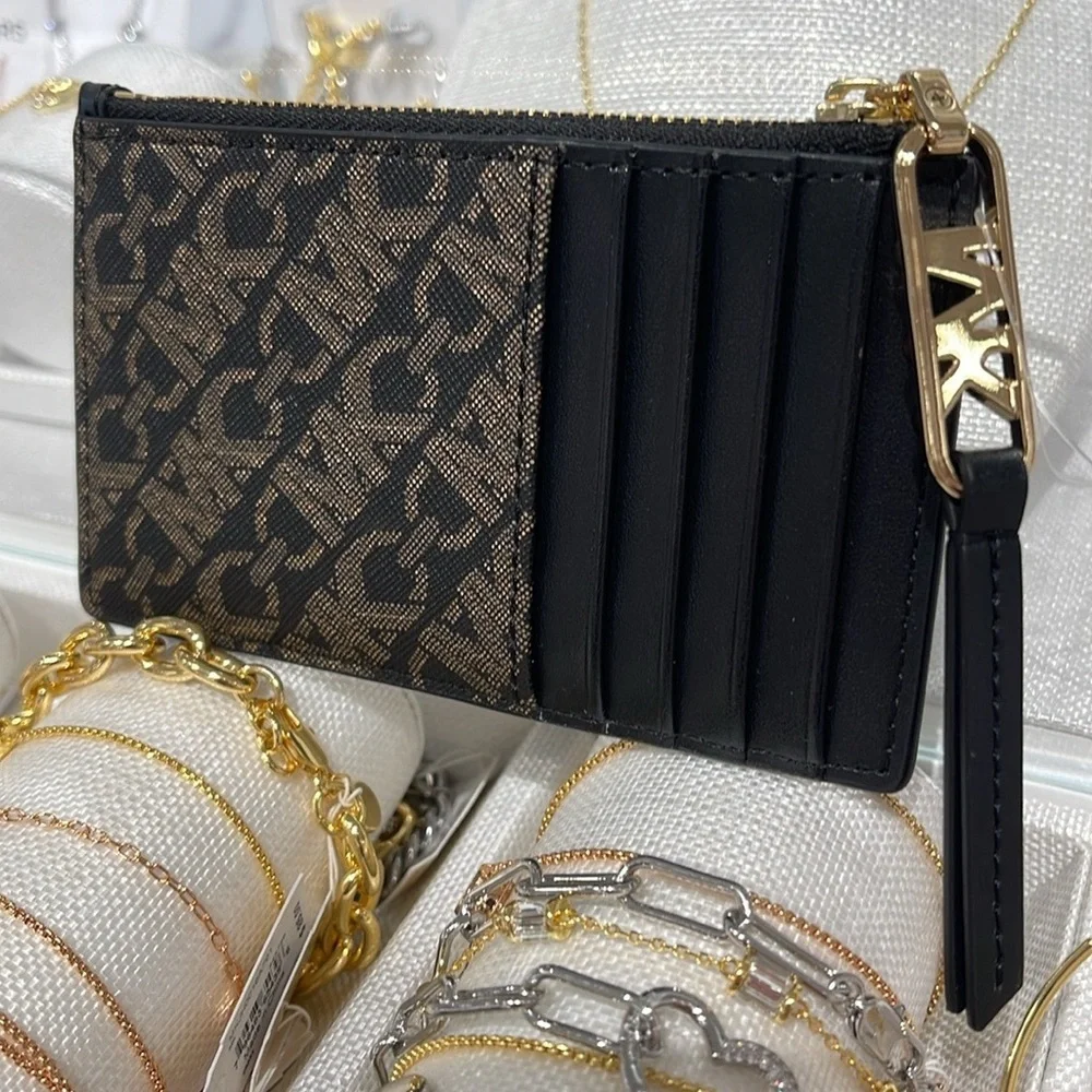 Michael Kors Empire Small Metallic Card Case COLOR BLACK/PALE GOLD NWT